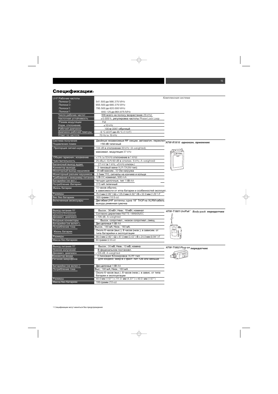 Audio-Technica ATW-1800 (одноканальн.) User Manual | Page 16 / 17