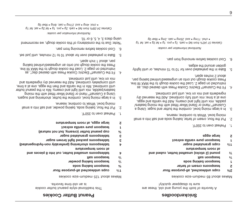 Snickerdoodles, Peanut butter cookies | Cuisinart CCP-10 User Manual | Page 15 / 21