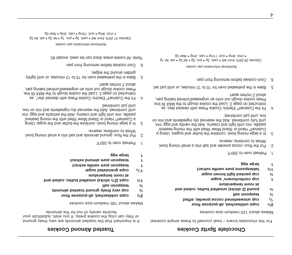Chocolate spritz cookies, T oasted almond cookies | Cuisinart CCP-10 User Manual | Page 17 / 21