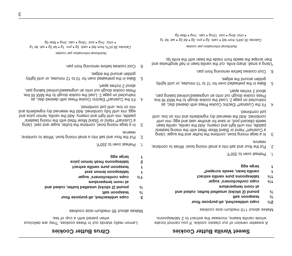 Sweet vanilla butter cookies, Citrus butter cookies | Cuisinart CCP-10 User Manual | Page 18 / 21