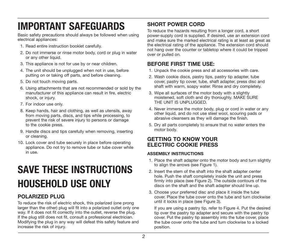 Important safeguards, Save these instructions household use only | Cuisinart CCP-10 User Manual | Page 2 / 21