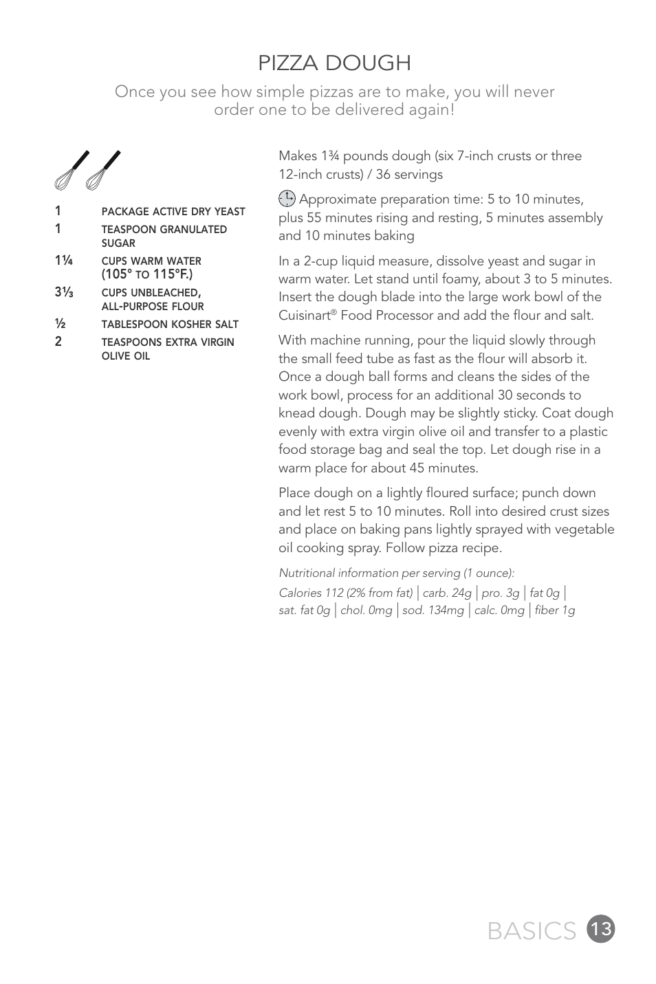 Basics, Pizza dough | Cuisinart FP-12DC User Manual | Page 13 / 68