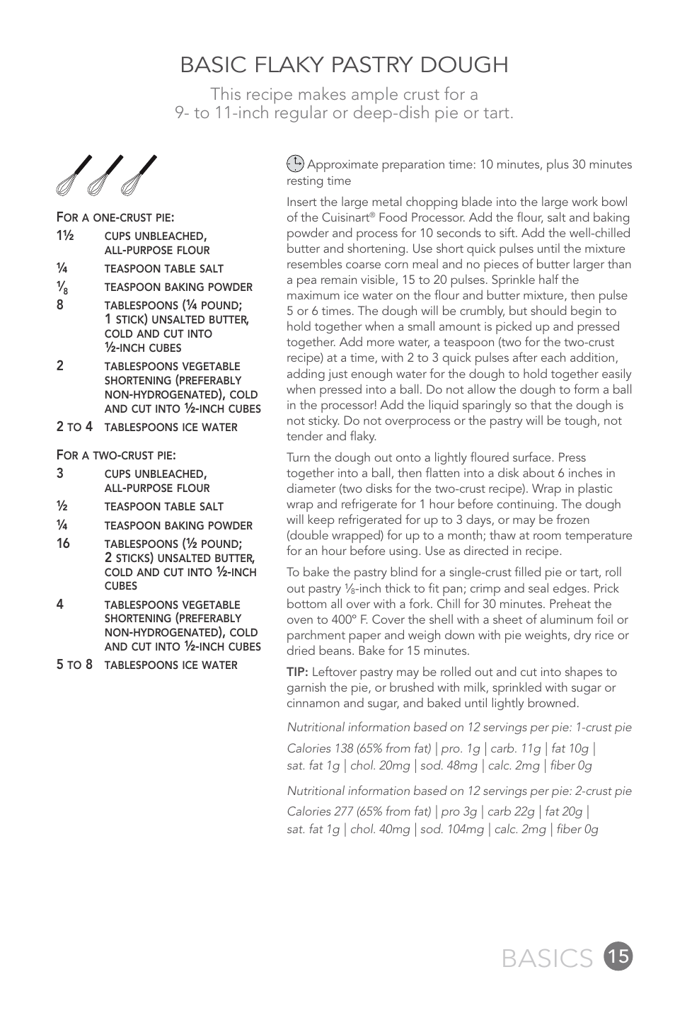 Basics, Basic flaky pastry dough | Cuisinart FP-12DC User Manual | Page 15 / 68