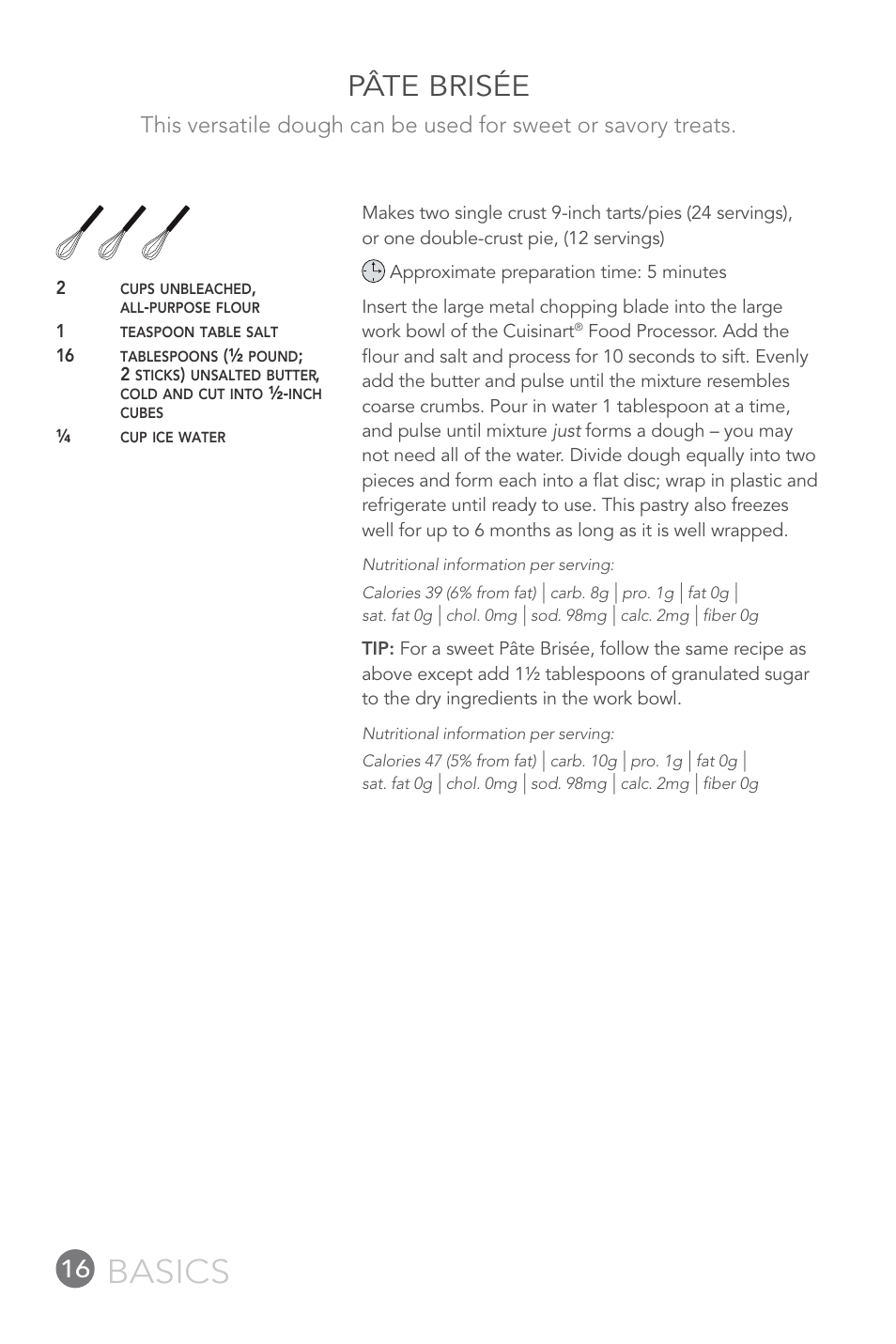 Basics, Pâte brisée | Cuisinart FP-12DC User Manual | Page 16 / 68