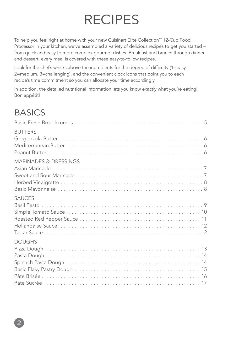 Recipes, Basics | Cuisinart FP-12DC User Manual | Page 2 / 68