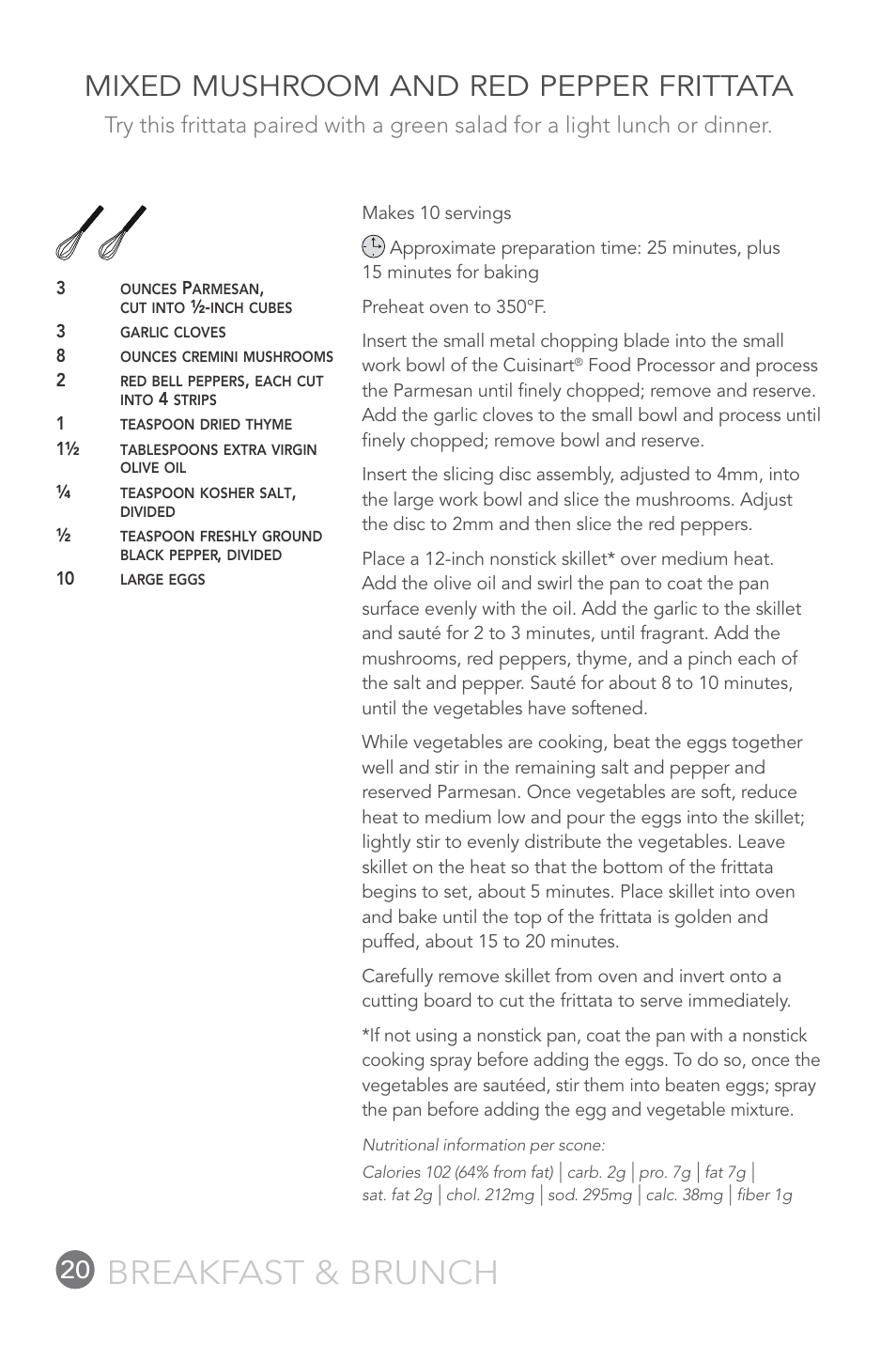 Breakfast & brunch, Mixed mushroom and red pepper frittata | Cuisinart FP-12DC User Manual | Page 20 / 68