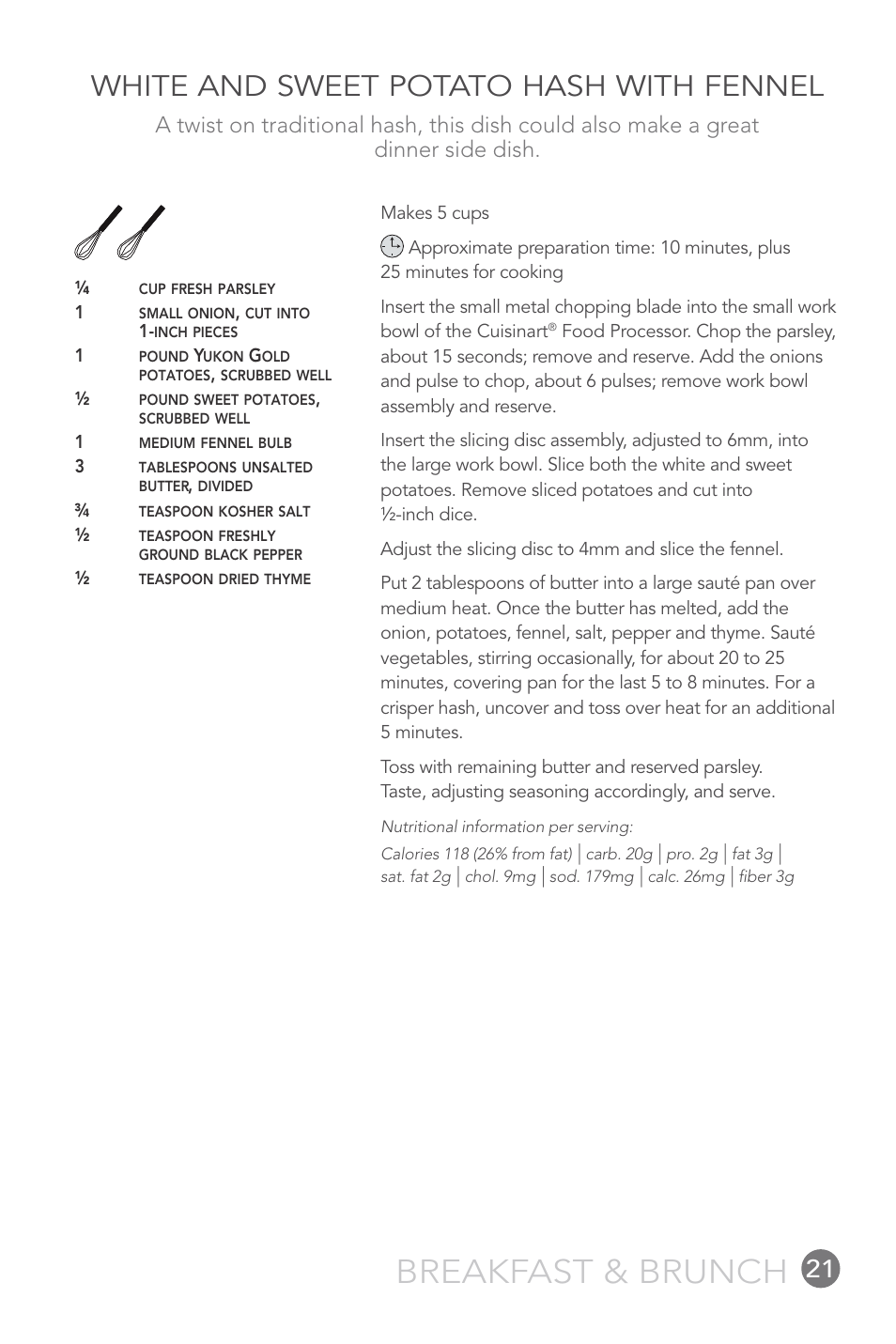 Breakfast & brunch, White and sweet potato hash with fennel | Cuisinart FP-12DC User Manual | Page 21 / 68