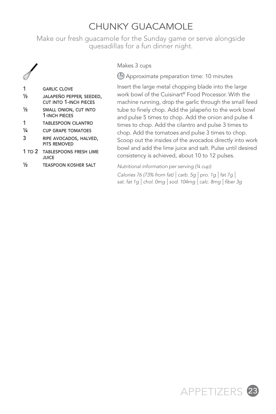 Appetizers, Chunky guacamole | Cuisinart FP-12DC User Manual | Page 23 / 68