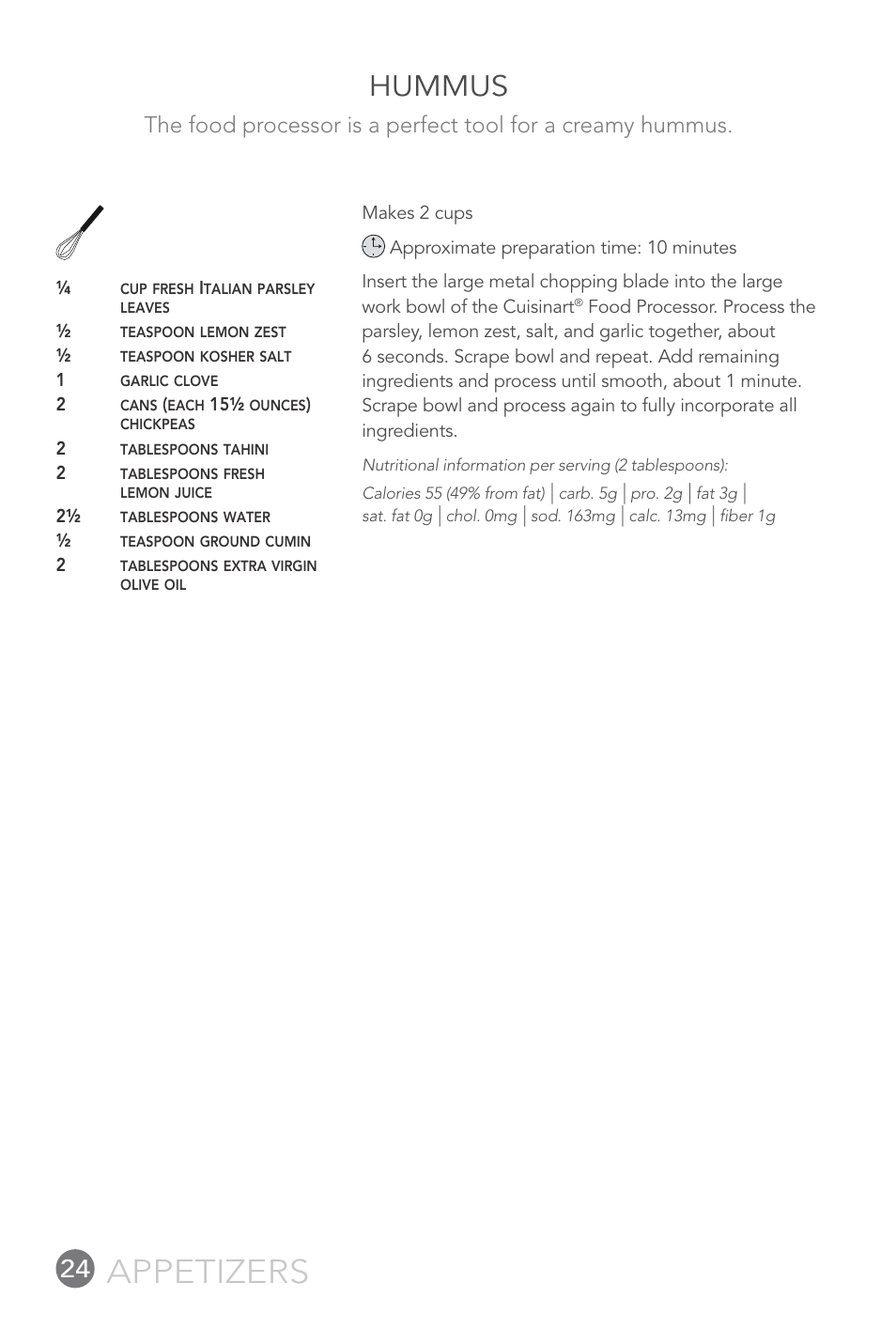 Appetizers, Hummus | Cuisinart FP-12DC User Manual | Page 24 / 68