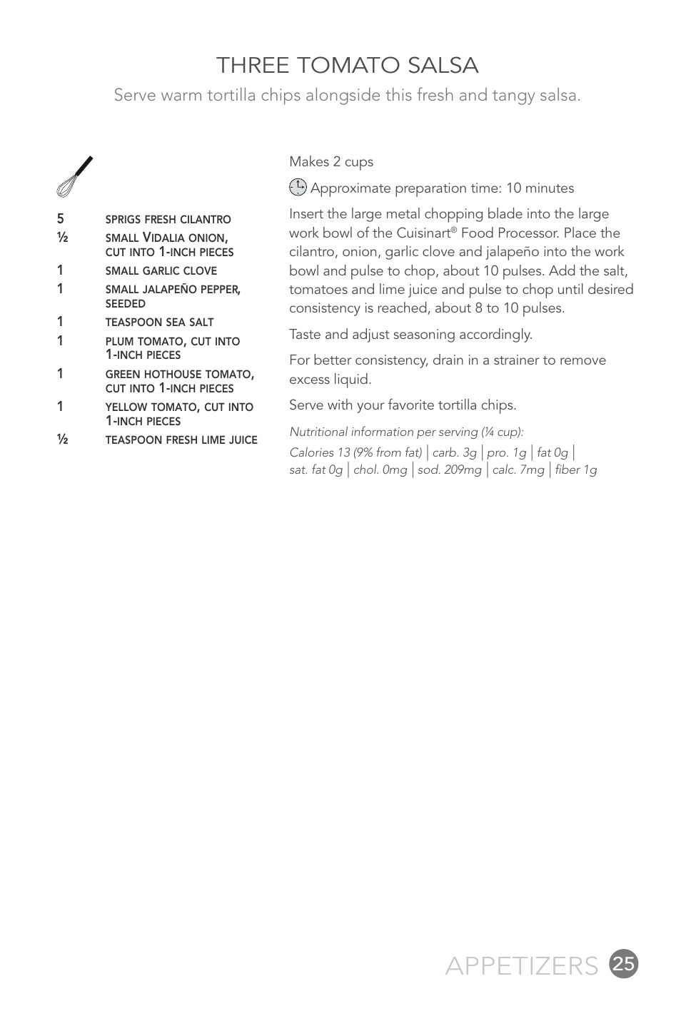 Appetizers, Three tomato salsa | Cuisinart FP-12DC User Manual | Page 25 / 68