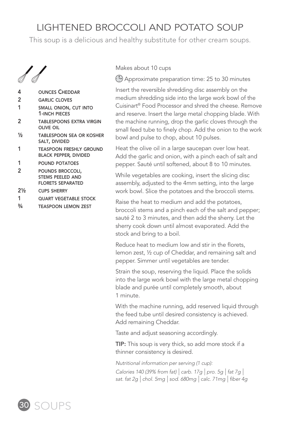 Soups, Lightened broccoli and potato soup | Cuisinart FP-12DC User Manual | Page 30 / 68