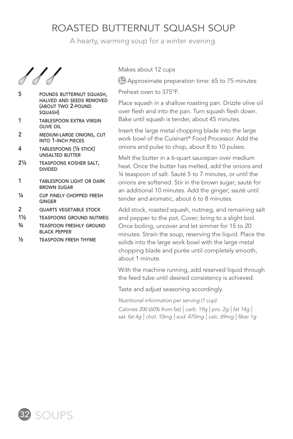 Soups, Roasted butternut squash soup, A hearty, warming soup for a winter evening | Cuisinart FP-12DC User Manual | Page 32 / 68