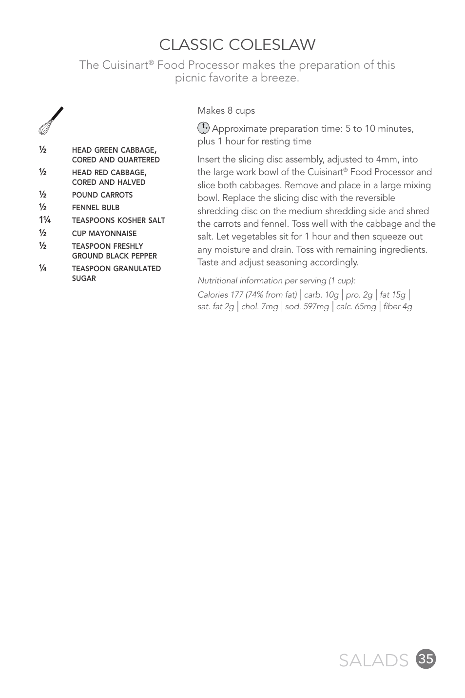 Salads, Classic coleslaw, The cuisinart | Cuisinart FP-12DC User Manual | Page 35 / 68