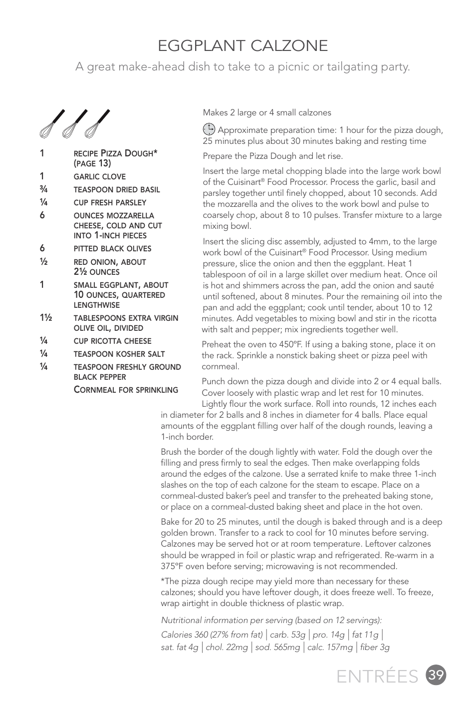 Entrées, Eggplant calzone | Cuisinart FP-12DC User Manual | Page 39 / 68