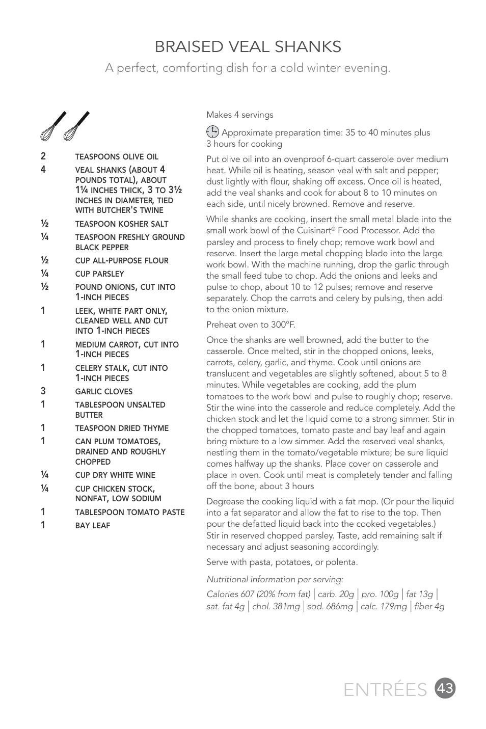 Entrées, Braised veal shanks | Cuisinart FP-12DC User Manual | Page 43 / 68