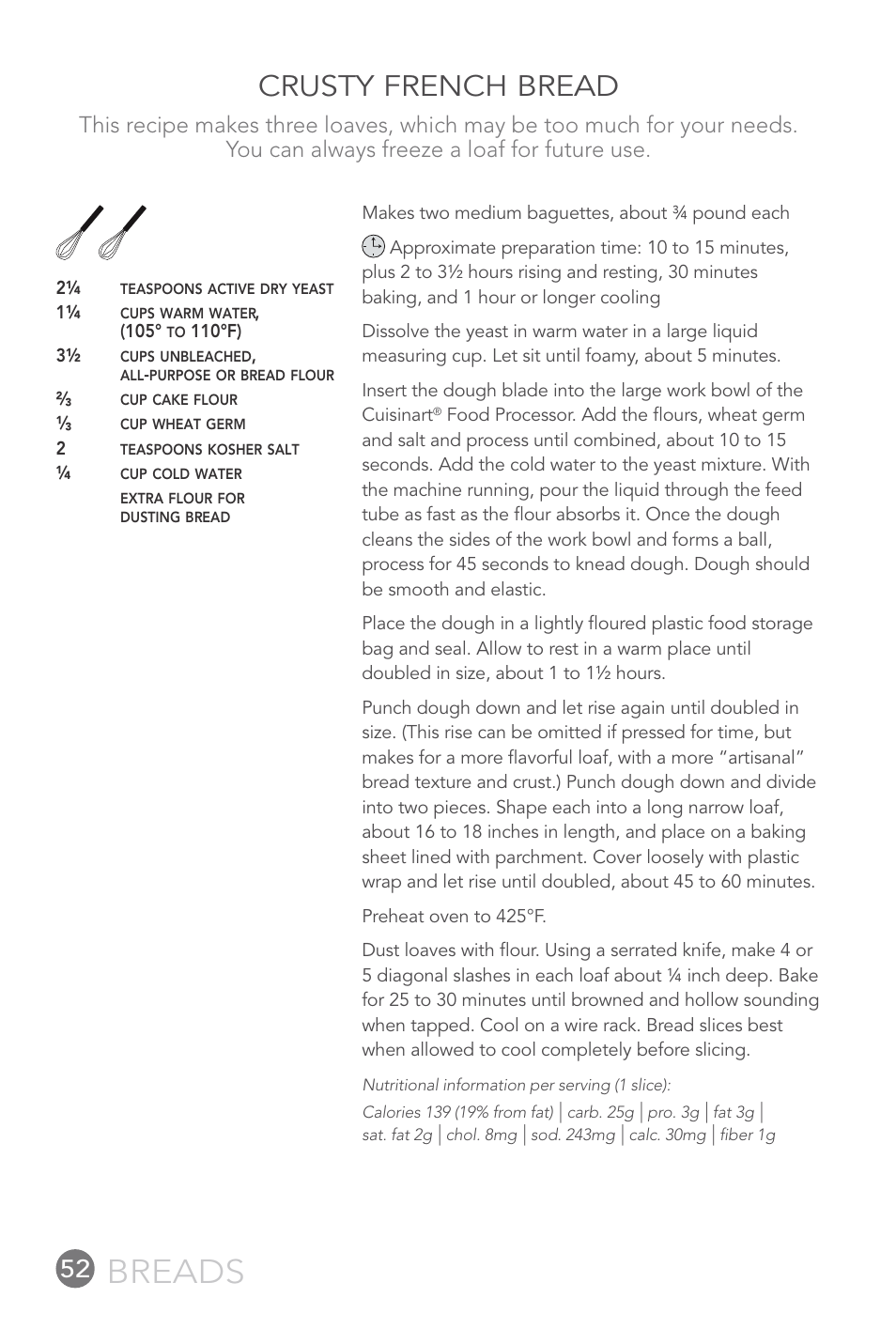 Breads, Crusty french bread | Cuisinart FP-12DC User Manual | Page 52 / 68