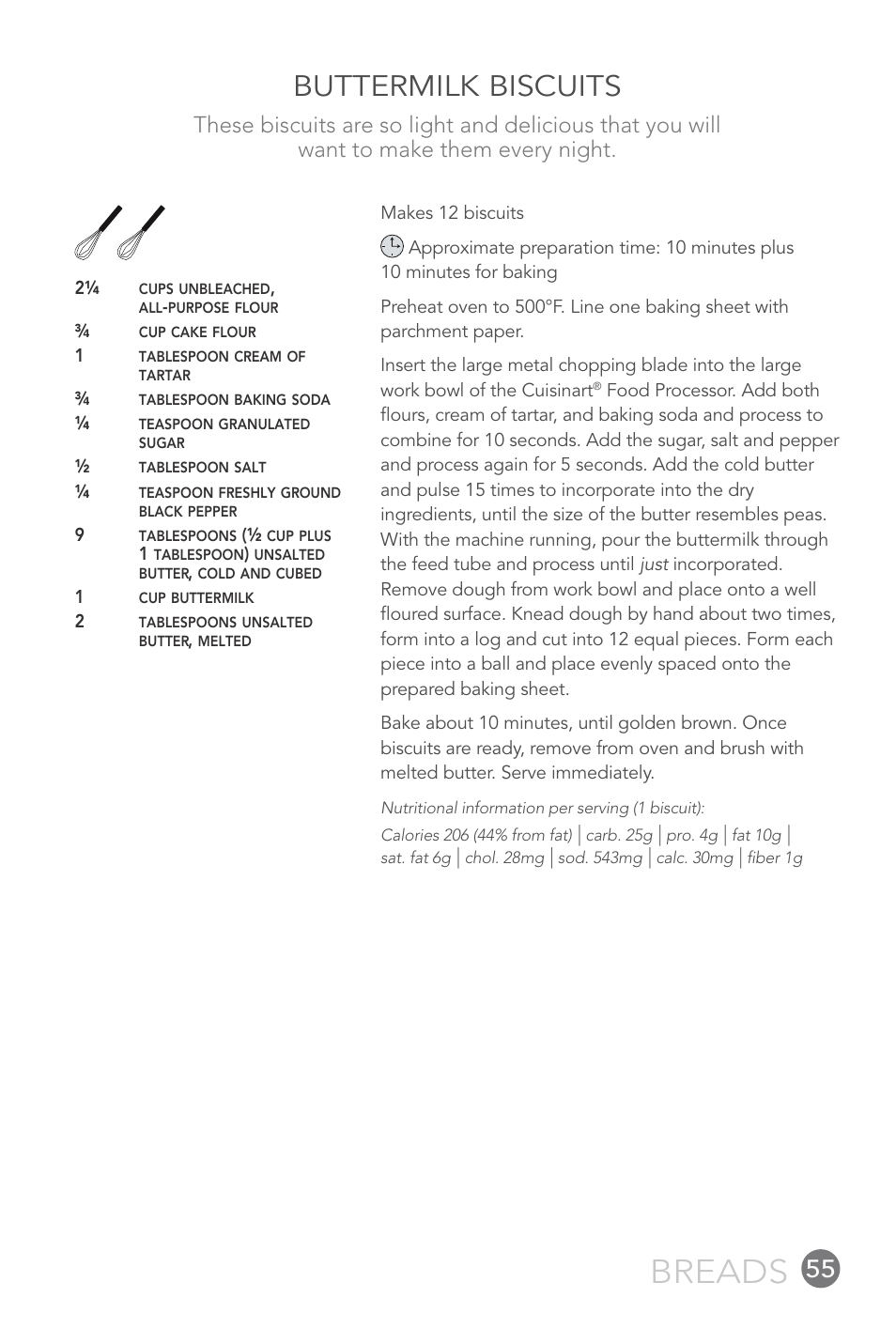 Breads, Buttermilk biscuits | Cuisinart FP-12DC User Manual | Page 55 / 68