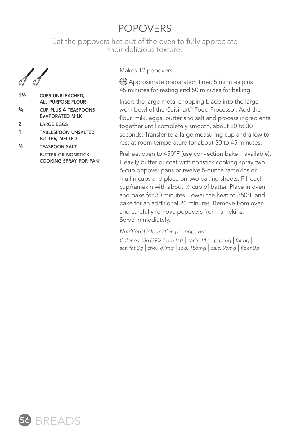Breads, Popovers | Cuisinart FP-12DC User Manual | Page 56 / 68