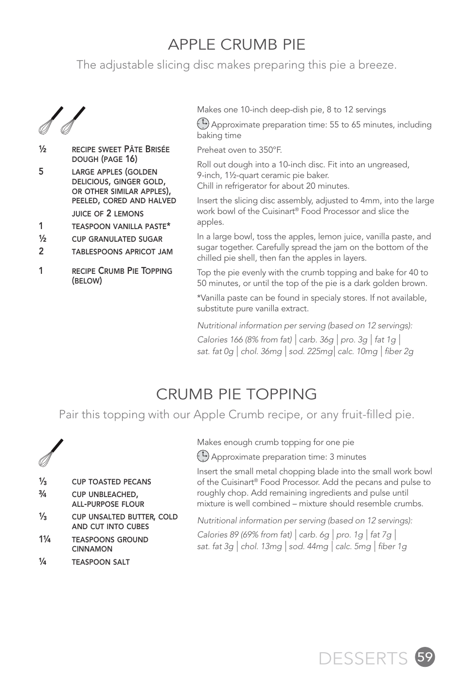 Desserts, Apple crumb pie, Crumb pie topping | Cuisinart FP-12DC User Manual | Page 59 / 68