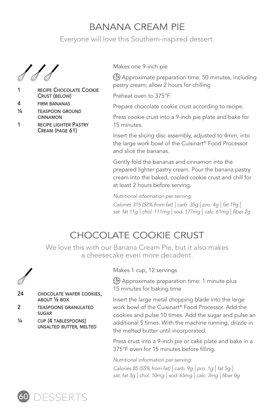 Desserts, Banana cream pie, Chocolate cookie crust | Everyone will love this southern-inspired dessert | Cuisinart FP-12DC User Manual | Page 60 / 68