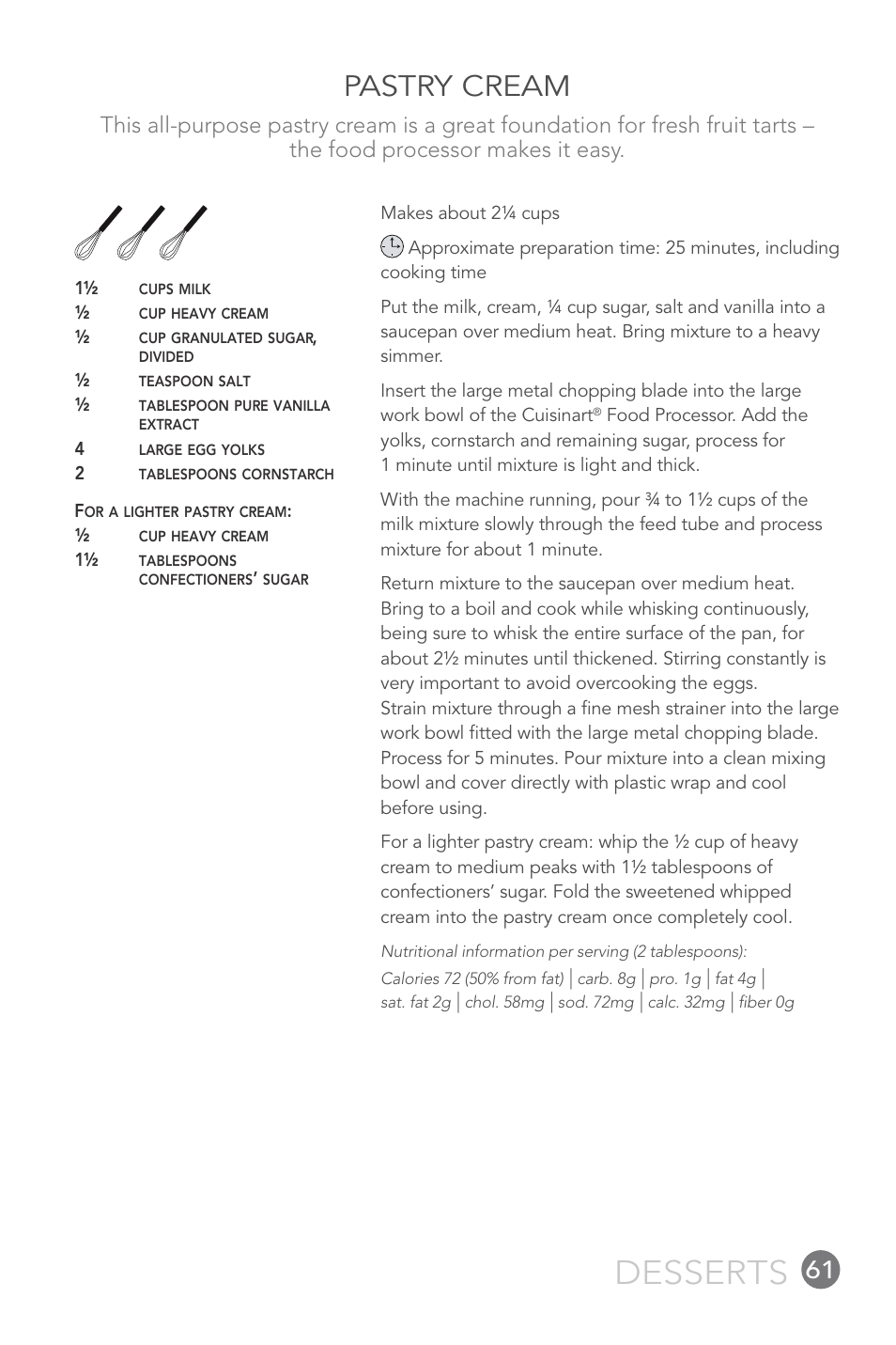 Desserts, Pastry cream | Cuisinart FP-12DC User Manual | Page 61 / 68