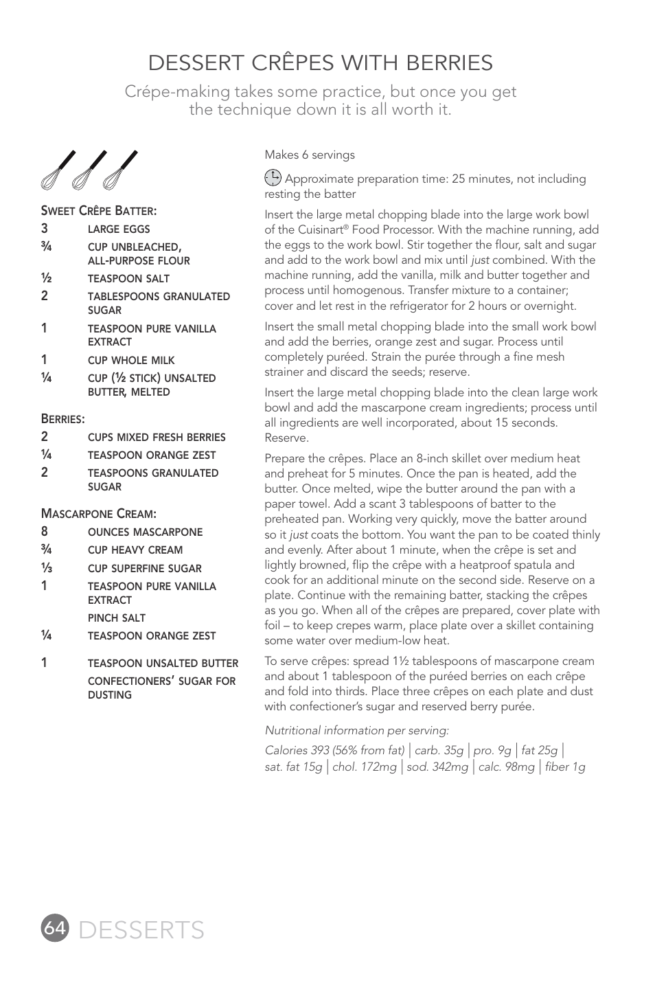 Desserts, Dessert crêpes with berries | Cuisinart FP-12DC User Manual | Page 64 / 68