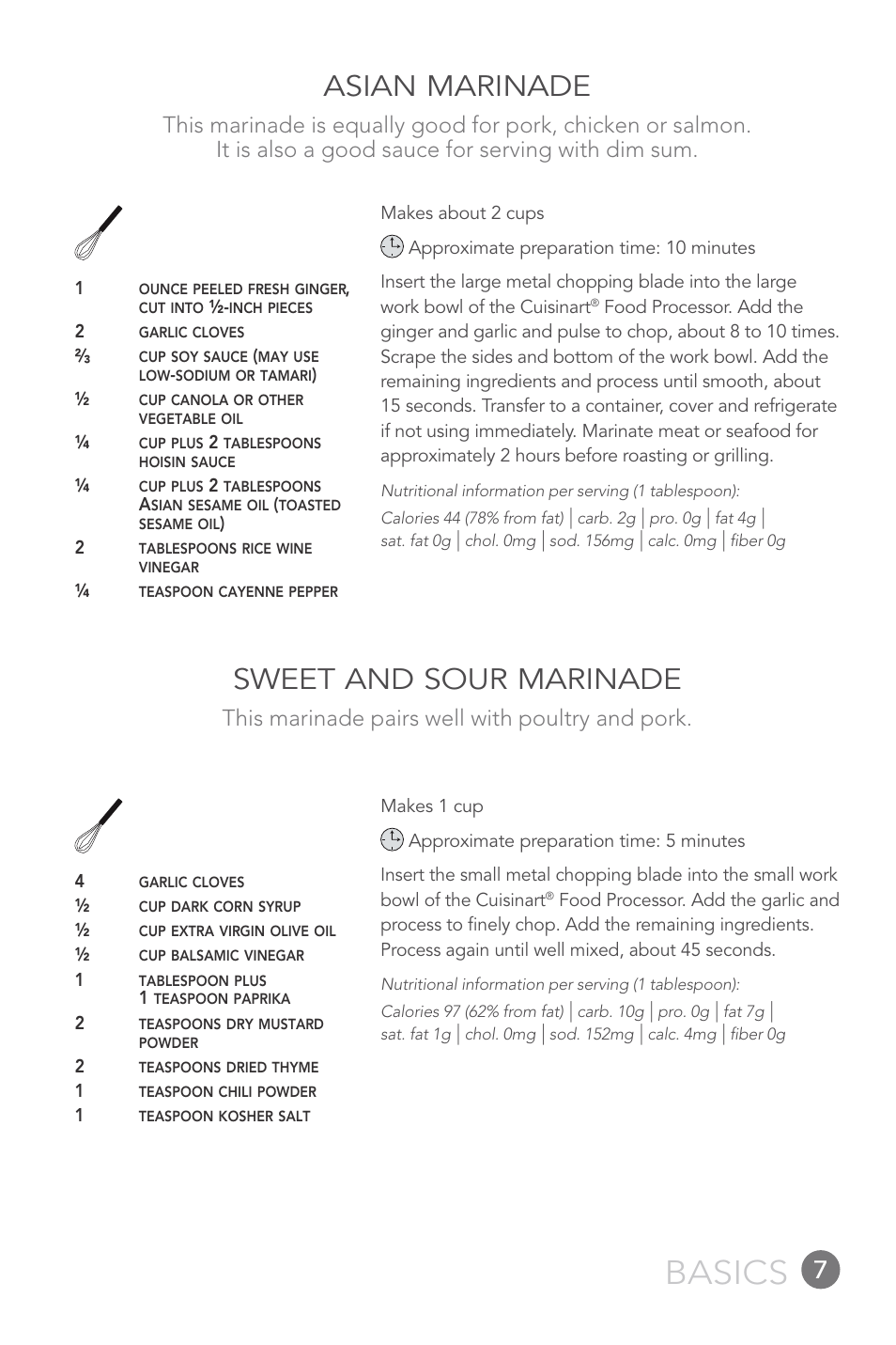 Basics, Asian marinade, Sweet and sour marinade | This marinade pairs well with poultry and pork | Cuisinart FP-12DC User Manual | Page 7 / 68