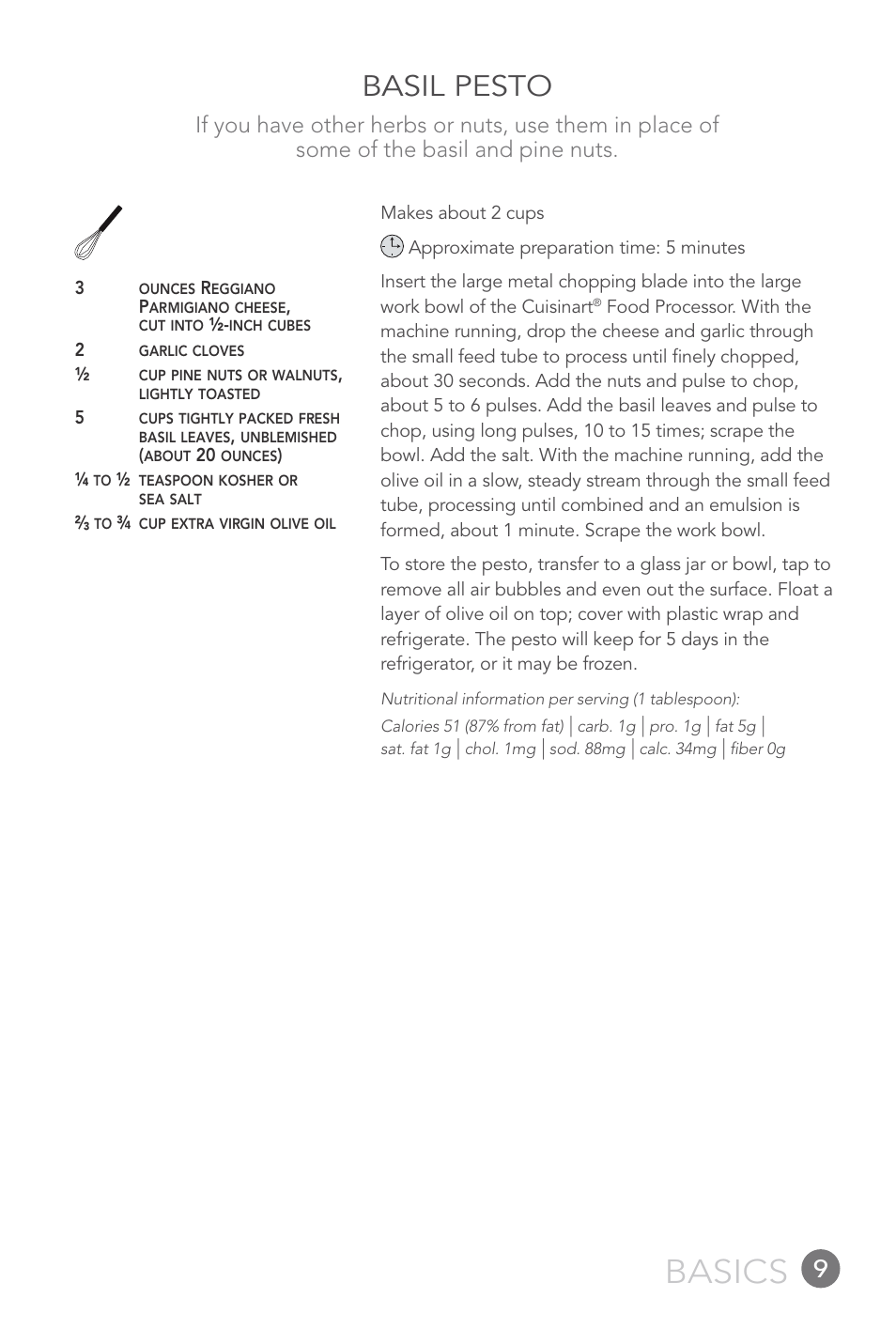 Basics, Basil pesto | Cuisinart FP-12DC User Manual | Page 9 / 68