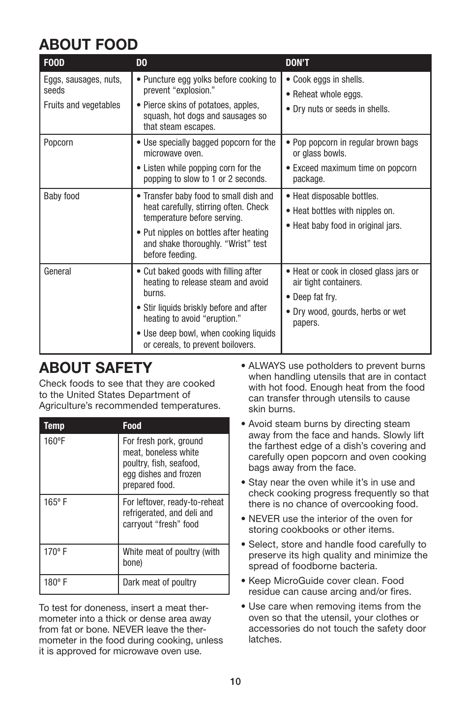 About safety, About food | Cuisinart IB-8084 User Manual | Page 10 / 20
