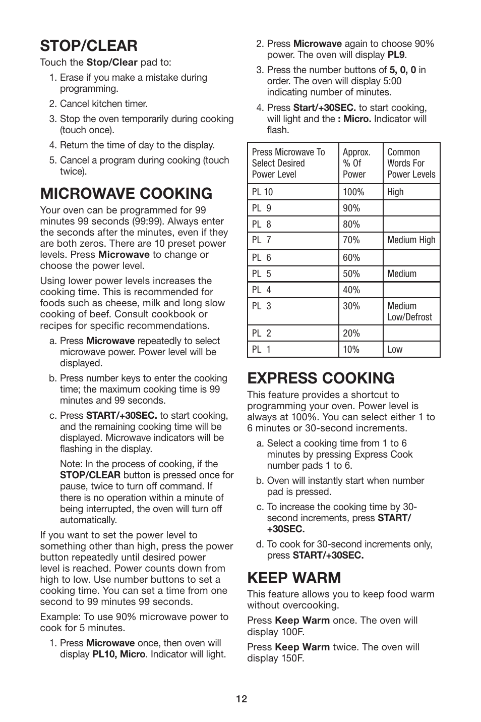 Stop/clear, Microwave cooking, Express cooking | Keep warm | Cuisinart IB-8084 User Manual | Page 12 / 20