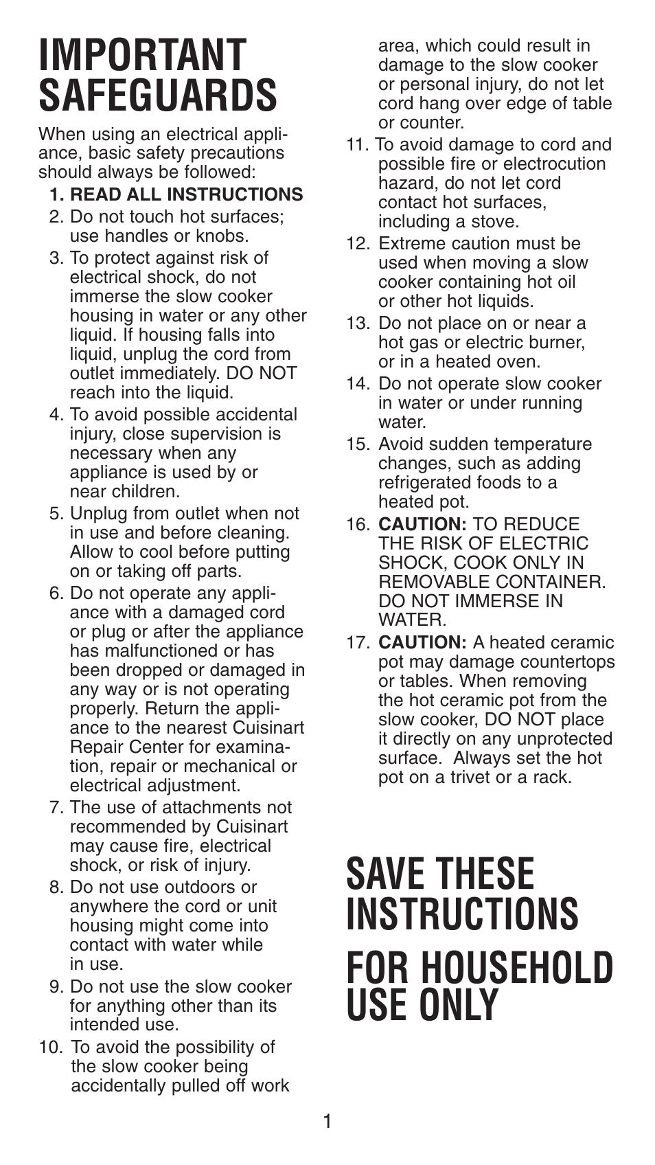 Important safeguards, Save these instructions for household use only | Cuisinart CSC-650C User Manual | Page 2 / 9