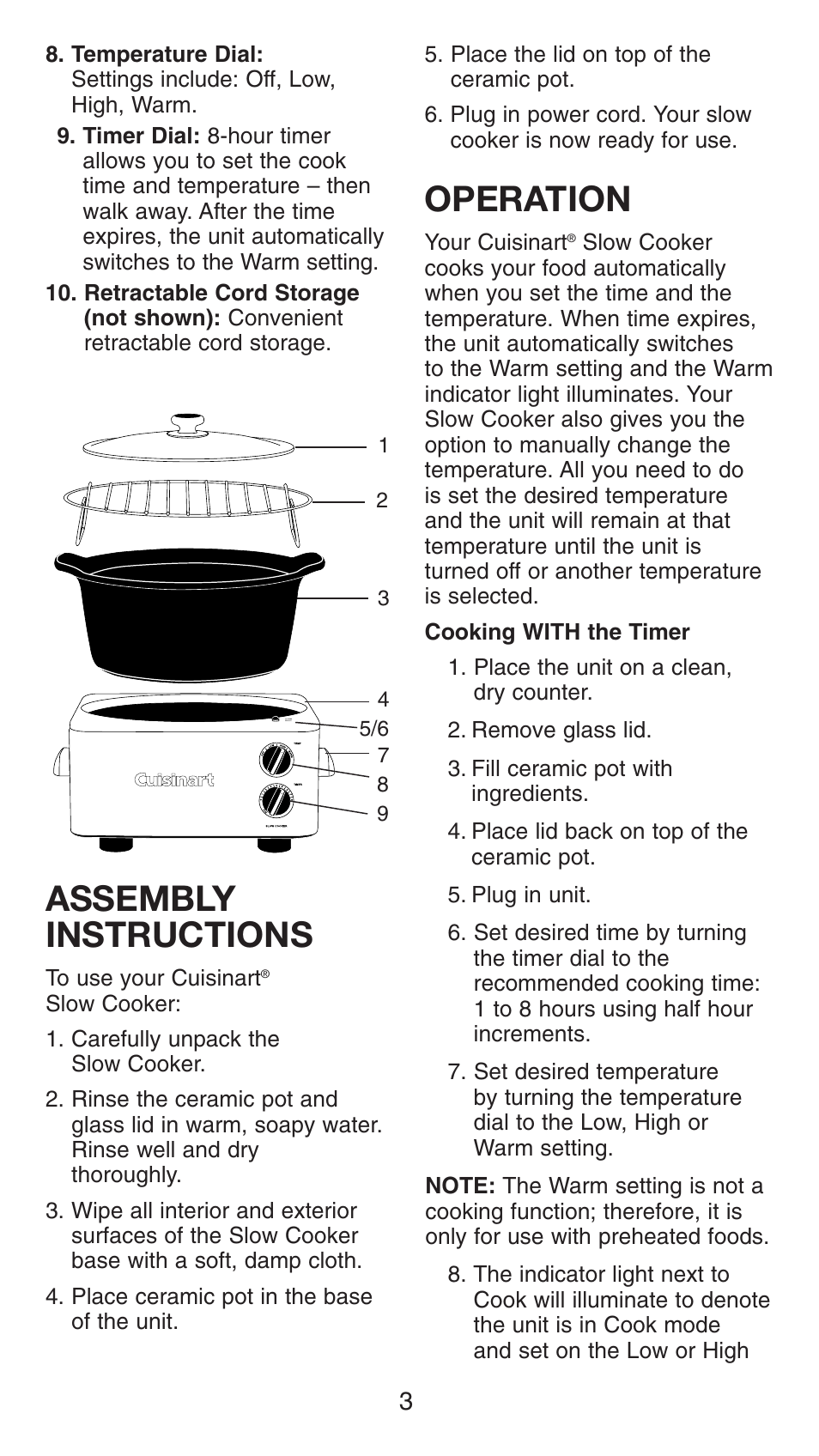 Assembly instructions, Operation | Cuisinart CSC-650C User Manual | Page 4 / 9