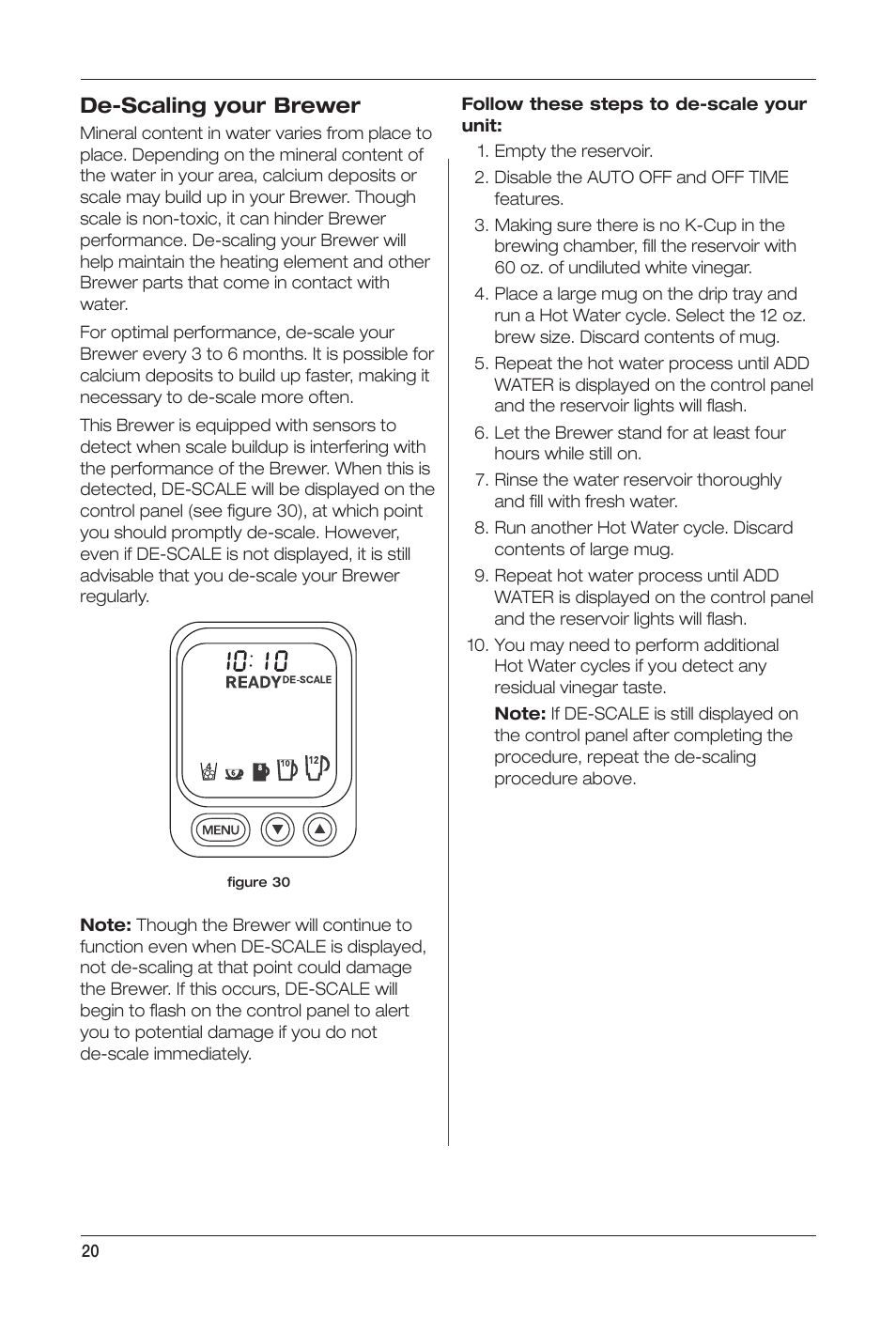 De-scaling your brewer | Keurig Cuisinart SS-700 User Manual | Page 20 / 25