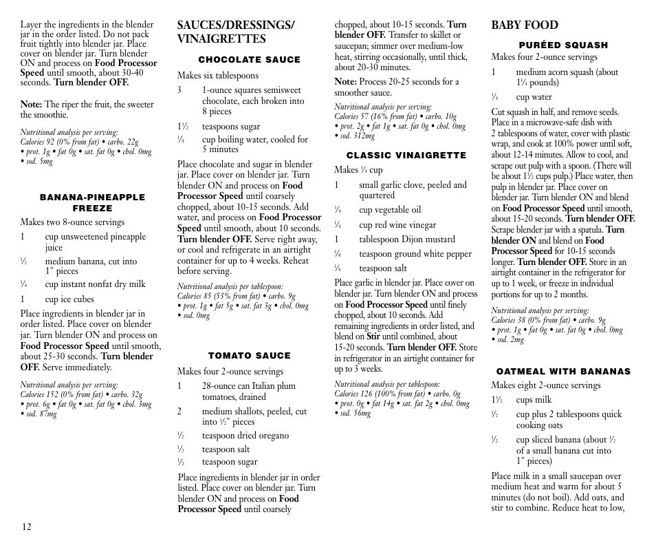 Sauces/dressings/ vinaigrettes, Baby food | Cuisinart FPB-5 User Manual | Page 13 / 25