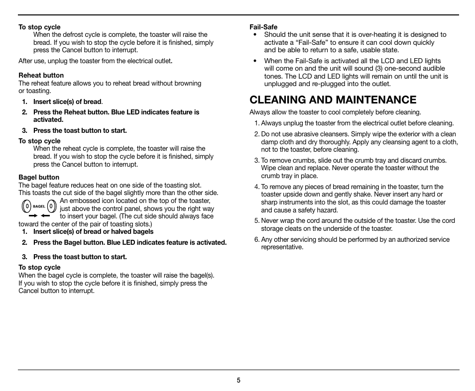 Cleaning and maintenance | Cuisinart Motorized Metal 4-slice Toaster CPT-440 User Manual | Page 5 / 8