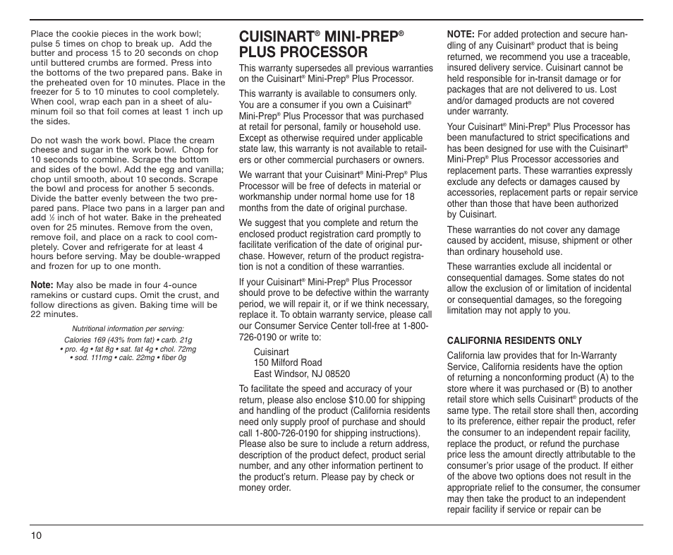 Cuisinart, Mini-prep, Plus processor | Cuisinart DLC-2A User Manual | Page 11 / 14