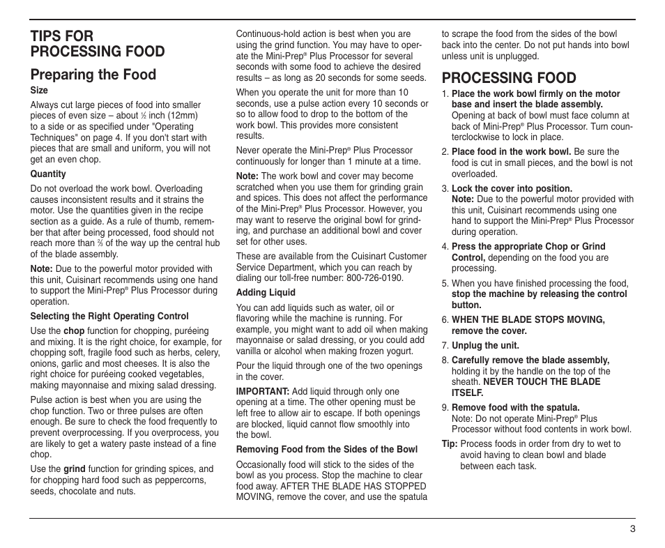 Tips for processing food preparing the food, Processing food | Cuisinart DLC-2A User Manual | Page 4 / 14