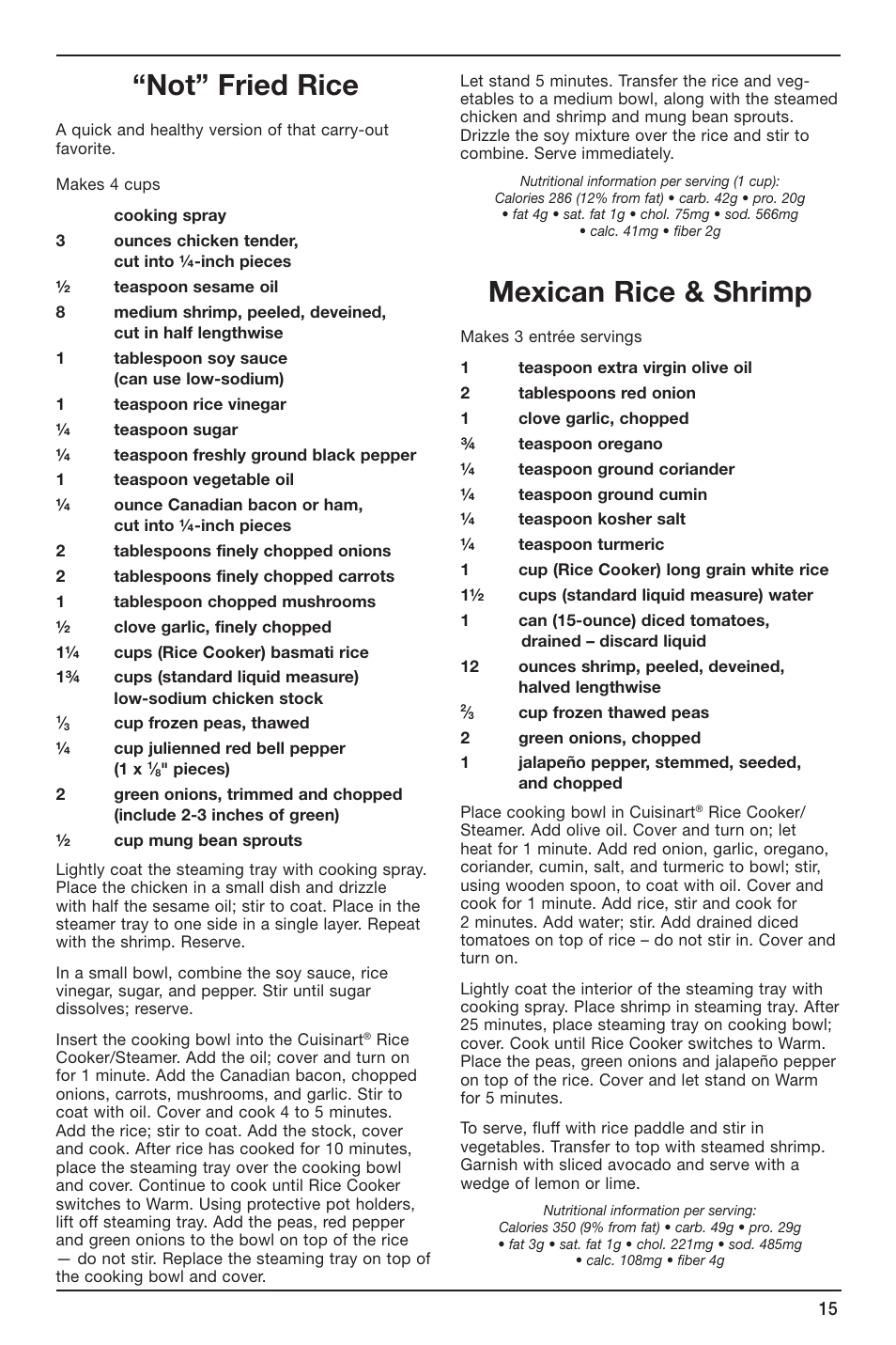 Not” fried rice, Mexican rice & shrimp | Cuisinart CRC-400 User Manual | Page 15 / 21