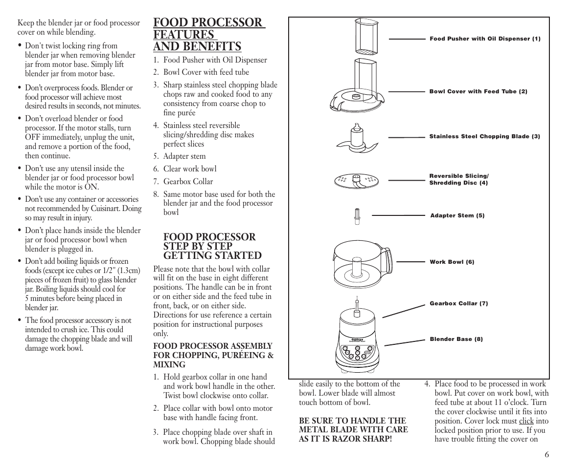 Food processor features and benefits, Food processor step by step getting started | Cuisinart BFP-703C User Manual | Page 7 / 22