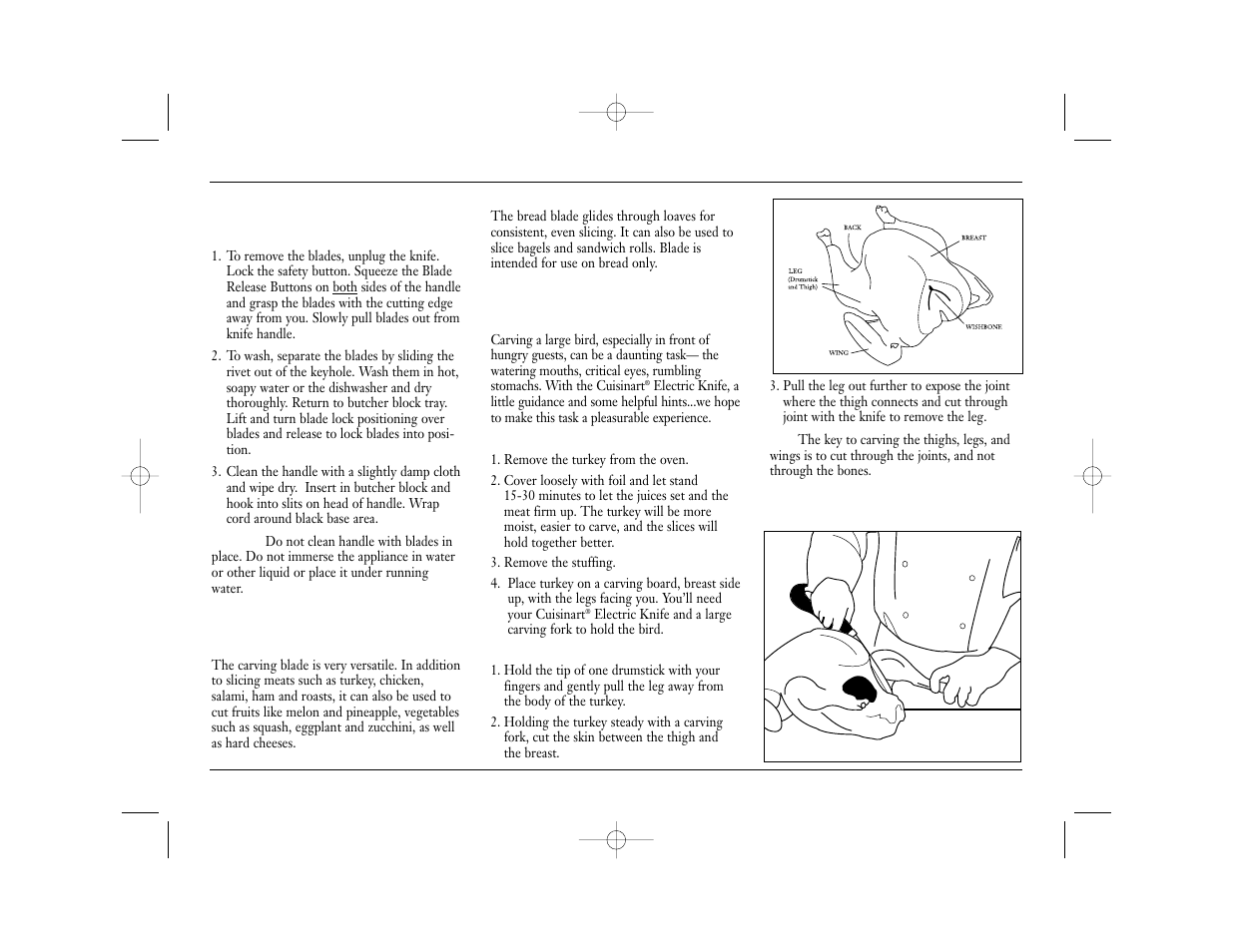 Cleaning and storage, Helpful hints, How to carve a turkey | Cuisinart CEK-40 User Manual | Page 5 / 8