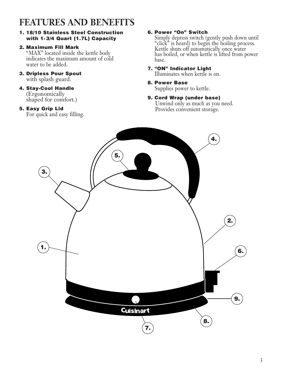 Features and benefits | Cuisinart KUA-17 User Manual | Page 5 / 9