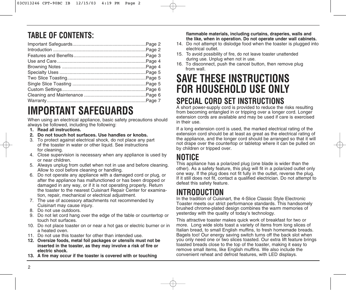 Cuisinart CPT-90 SERIES User Manual | Page 2 / 8