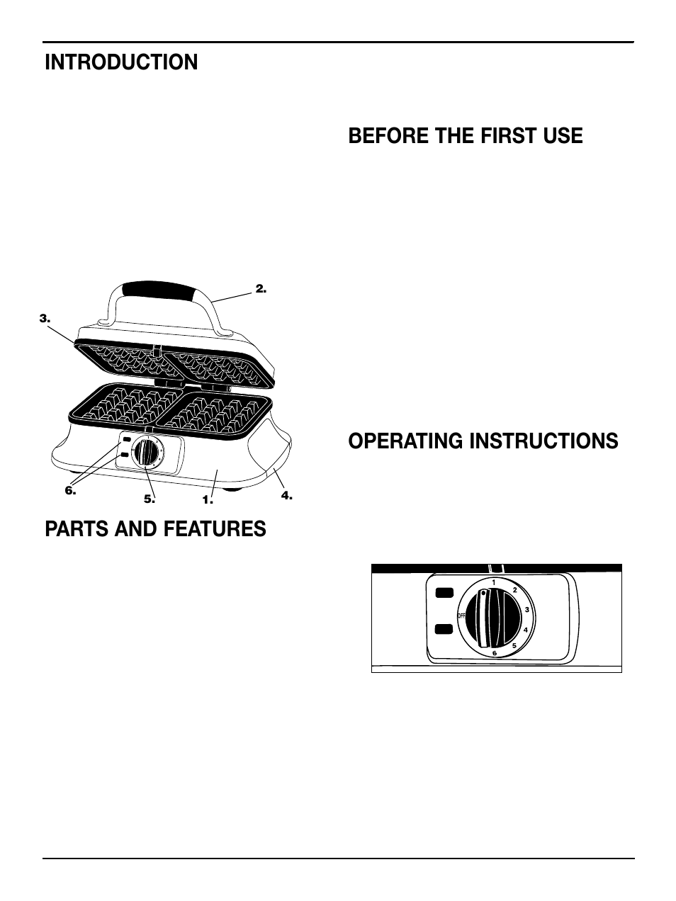 Introduction, Parts and features, Before the first use | Operating instructions | Cuisinart WAF-2B User Manual | Page 3 / 13