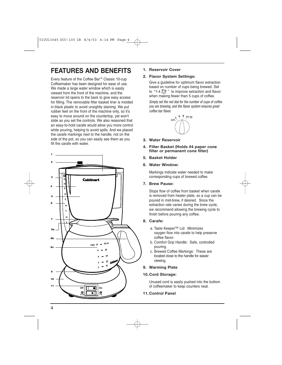 Features and benefits | Cuisinart DCC-100C User Manual | Page 4 / 8