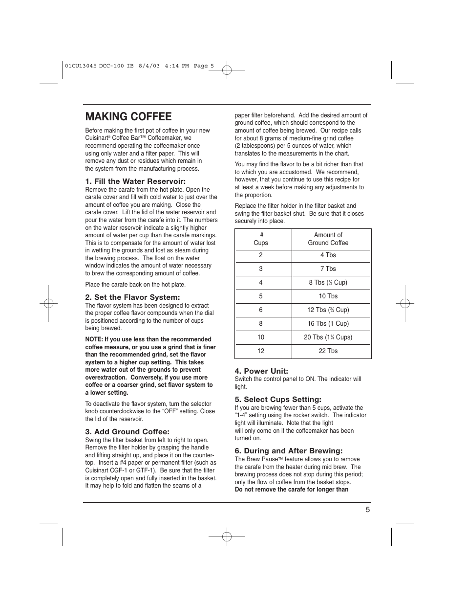 Making coffee | Cuisinart DCC-100C User Manual | Page 5 / 8