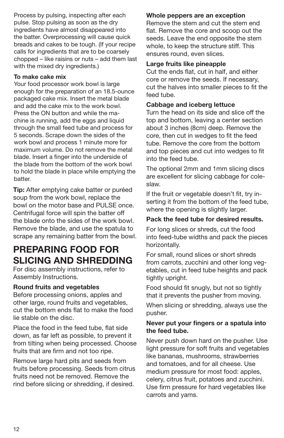 Preparing food for slicing and shredding | Cuisinart DLC-2009CHB User Manual | Page 12 / 73