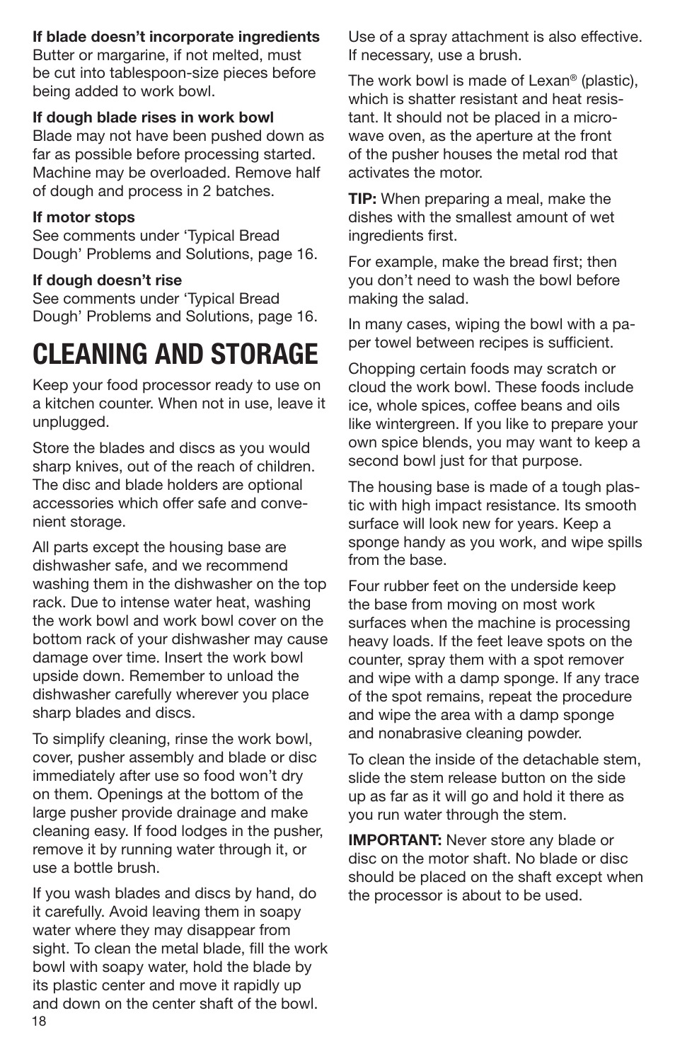 Cleaning and storage | Cuisinart DLC-2009CHB User Manual | Page 18 / 73