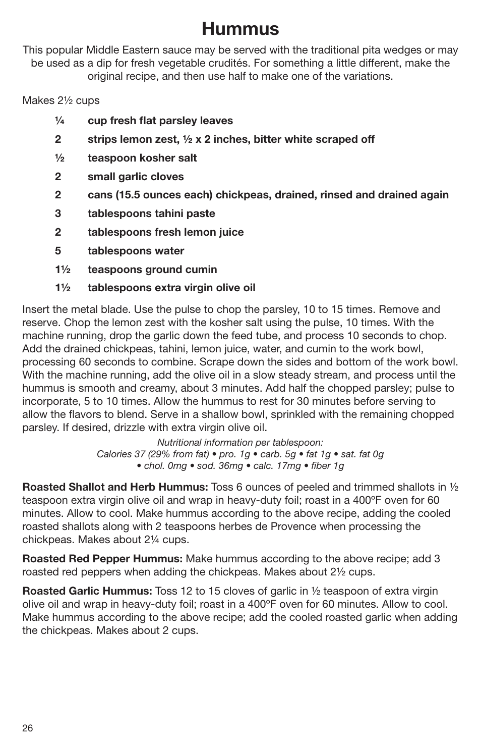 Hummus | Cuisinart DLC-2009CHB User Manual | Page 26 / 73