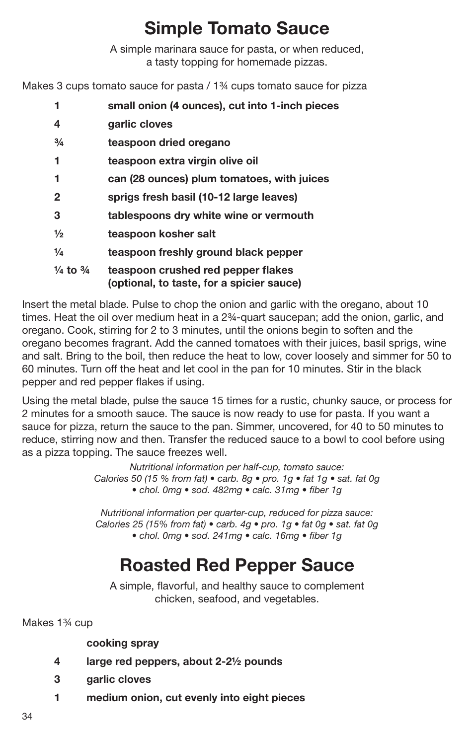 Simple tomato sauce, Roasted red pepper sauce | Cuisinart DLC-2009CHB User Manual | Page 34 / 73