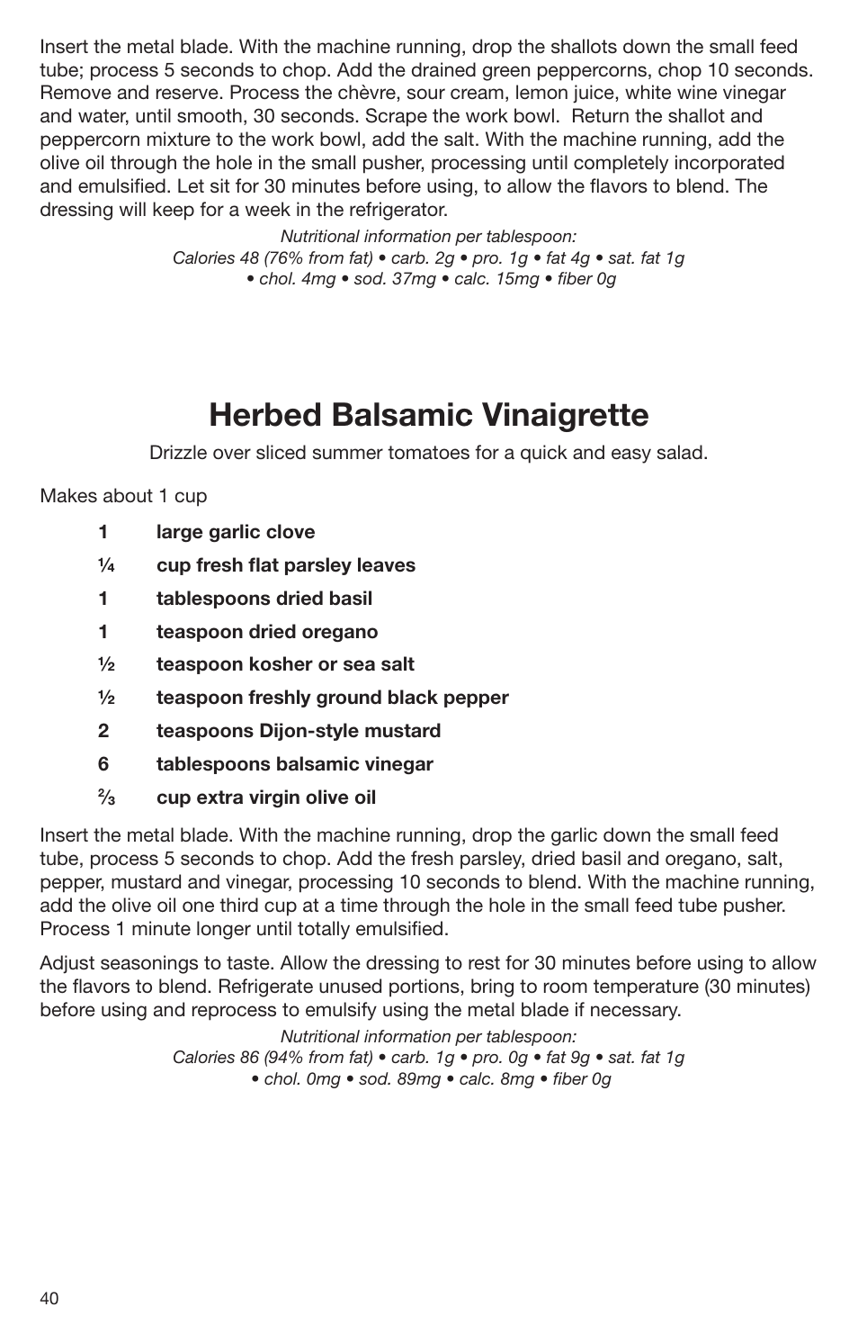 Herbed balsamic vinaigrette | Cuisinart DLC-2009CHB User Manual | Page 40 / 73